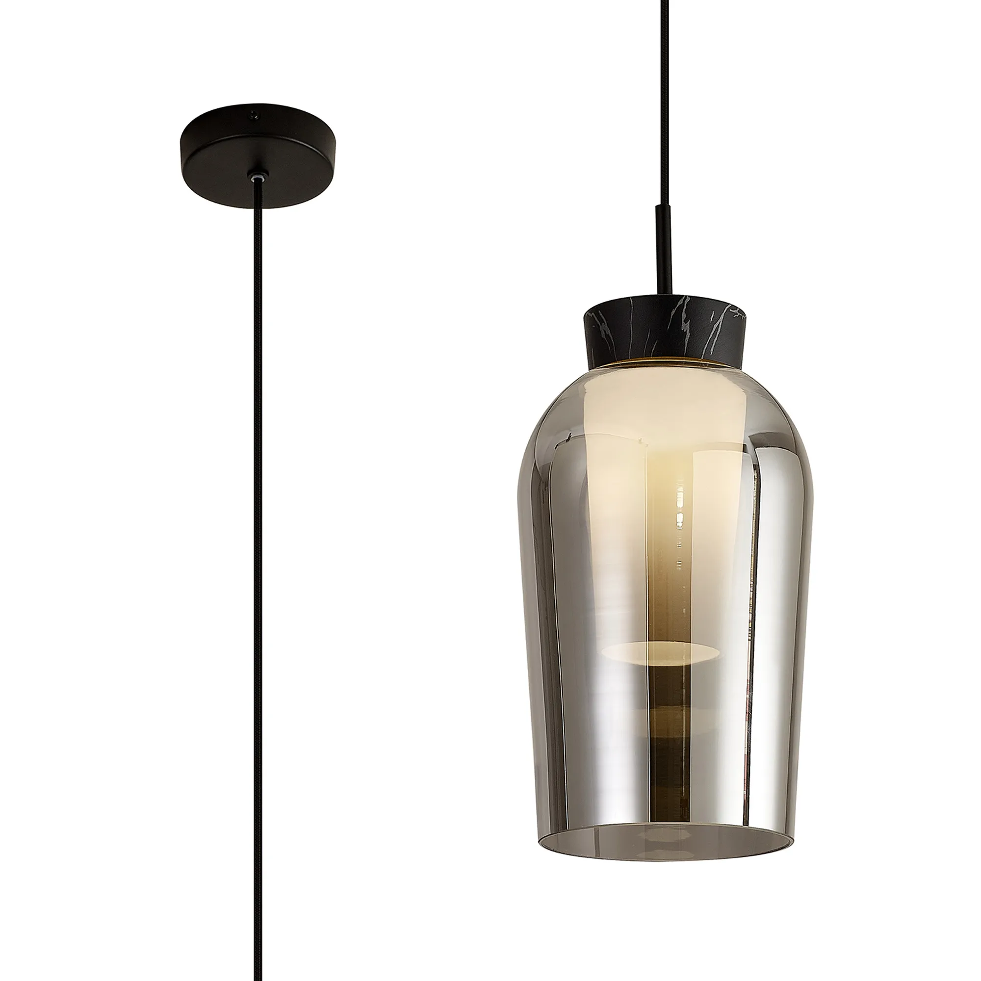 M8286  Nora Single Pendant 1 Light Adjustable E27 Black/Black Marble